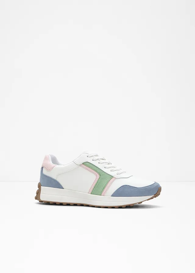 Sneakers à semelle crantée, Couleur: blanc/rose/vert/bleu