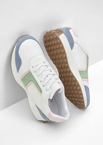 Sneakersy z profilowaną podeszwą • bialy/jasnorózowy/zielony/niebieski • sklep bonprix