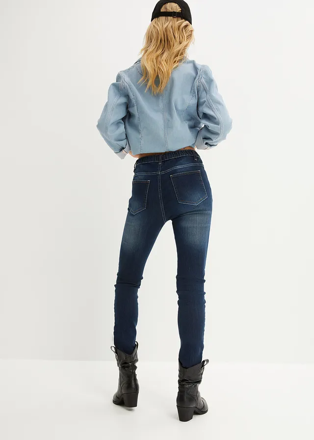 Jegging skinny taille mi-haute et élastiquée, Couleur: denim bleu nuit