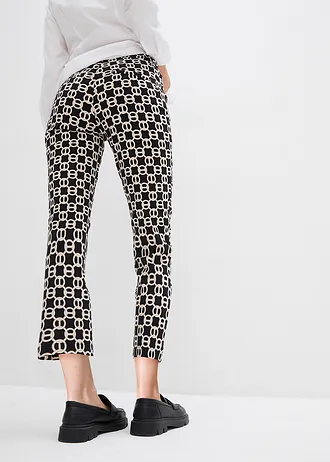 Pantaloni cu stretch din bengalină • negru/ecru • magazin bonprix