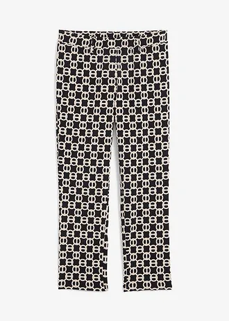 Bengaline stretch broek • zwart-wolwit met grafische print • bonprix online shop