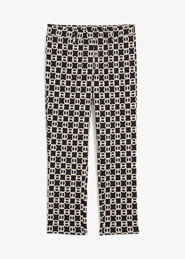 Stretch broek • zwart-wolwit met grafische print • bonprix online shop