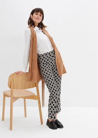 Pantaloni cu stretch din bengalină • negru/ecru • magazin bonprix