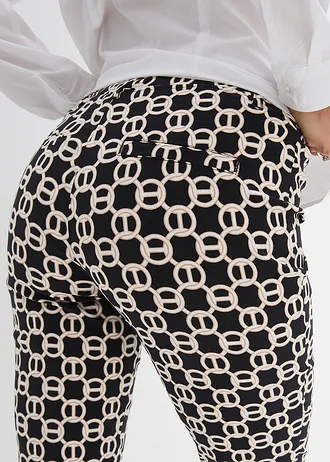 Stretch broek • zwart-wolwit met grafische print • bonprix online shop