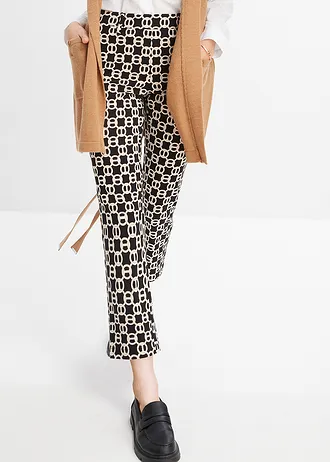 Pantaloni cu stretch din bengalină • negru/ecru • magazin bonprix