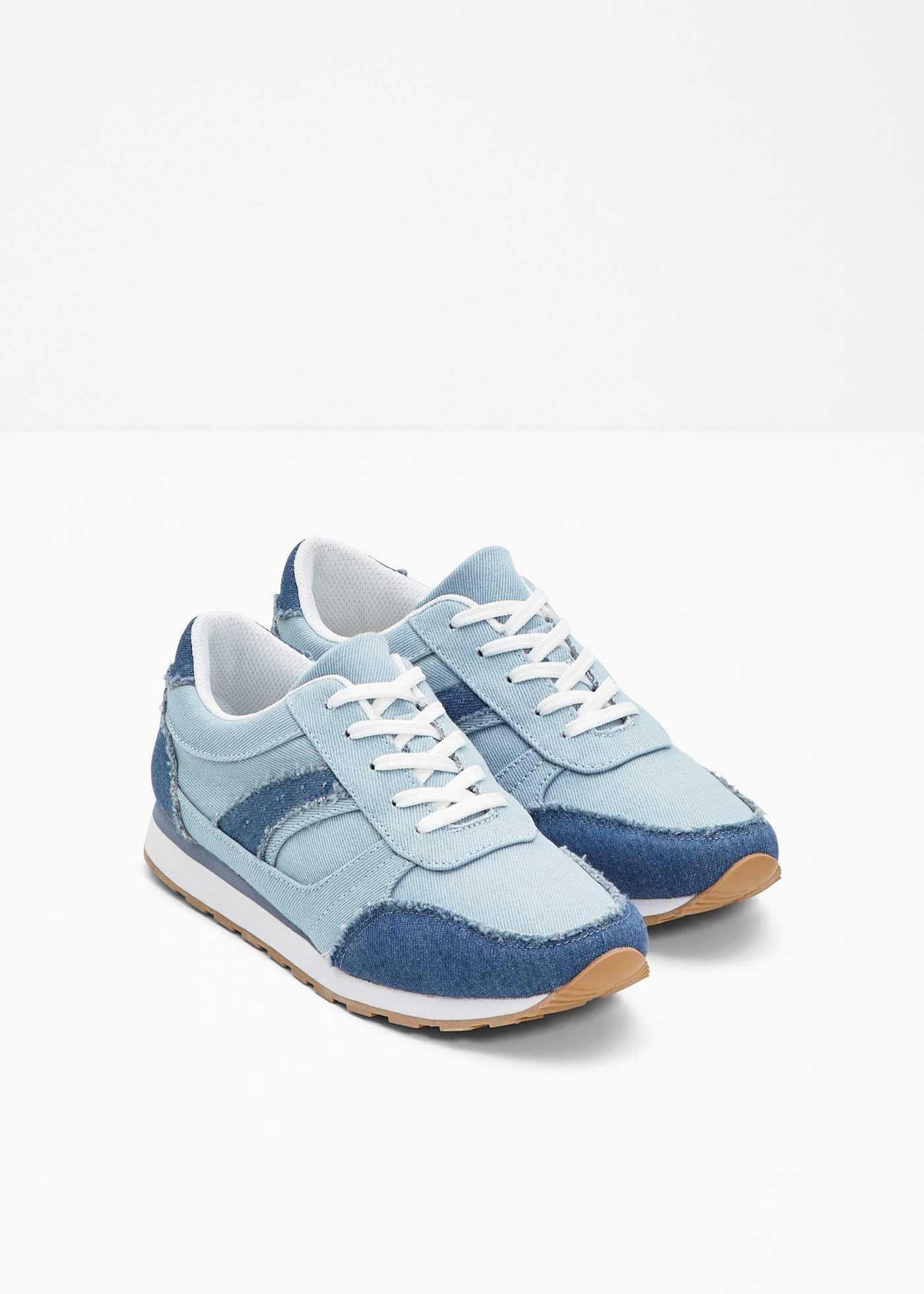 Sneakersy ze wstawką z siateczki • ciemnoniebieski denim + jasnoniebieski denim • sklep bonprix