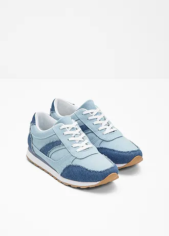 Sneakersy ze wstawką z siateczki • ciemnoniebieski denim + jasnoniebieski denim • sklep bonprix