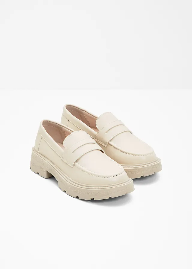 Pantofi chunky tip loafer cu talpă ușoară, culoare: bej