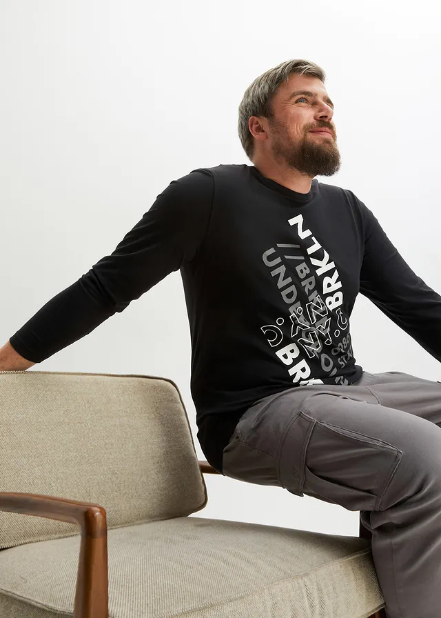 T-shirt manches longues 100% coton, Couleur: noir