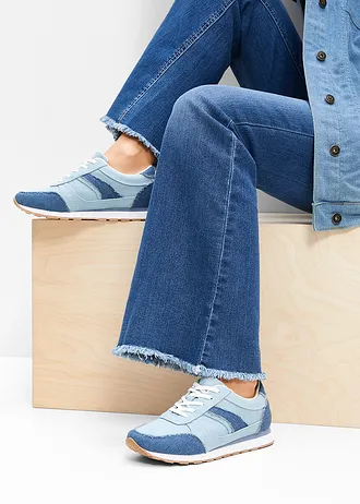 Sneakersy ze wstawką z siateczki • ciemnoniebieski denim + jasnoniebieski denim • sklep bonprix