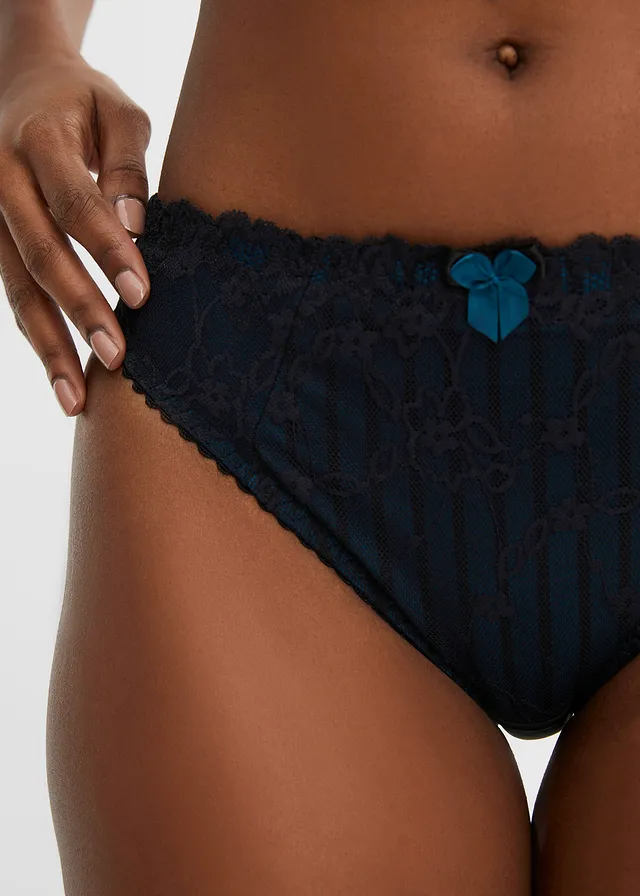 Slip avec une jolie dentelle, Couleur: noir/pétrole
