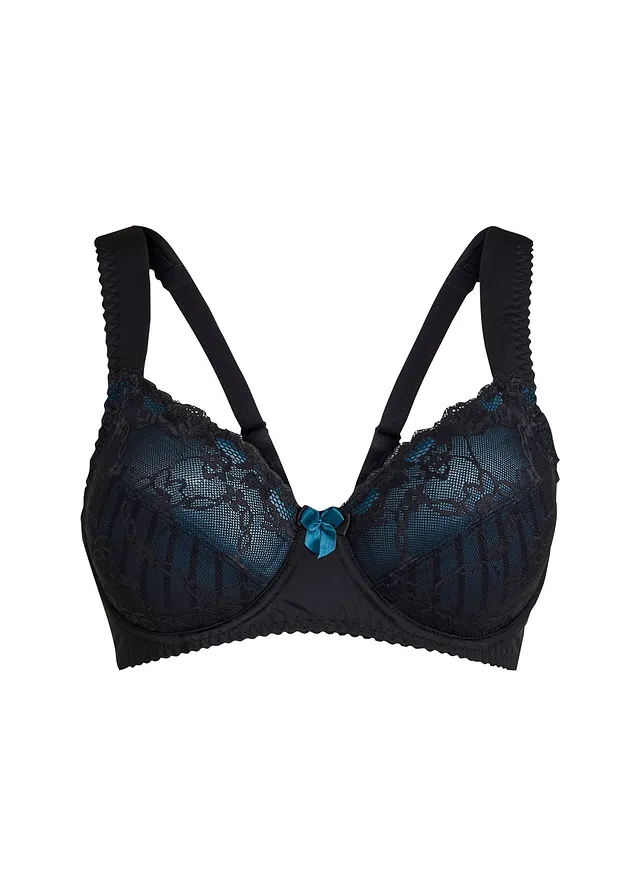 Soutien-gorge minimiseur à bretelles rembourrées, Couleur: noir/pétrole rayé