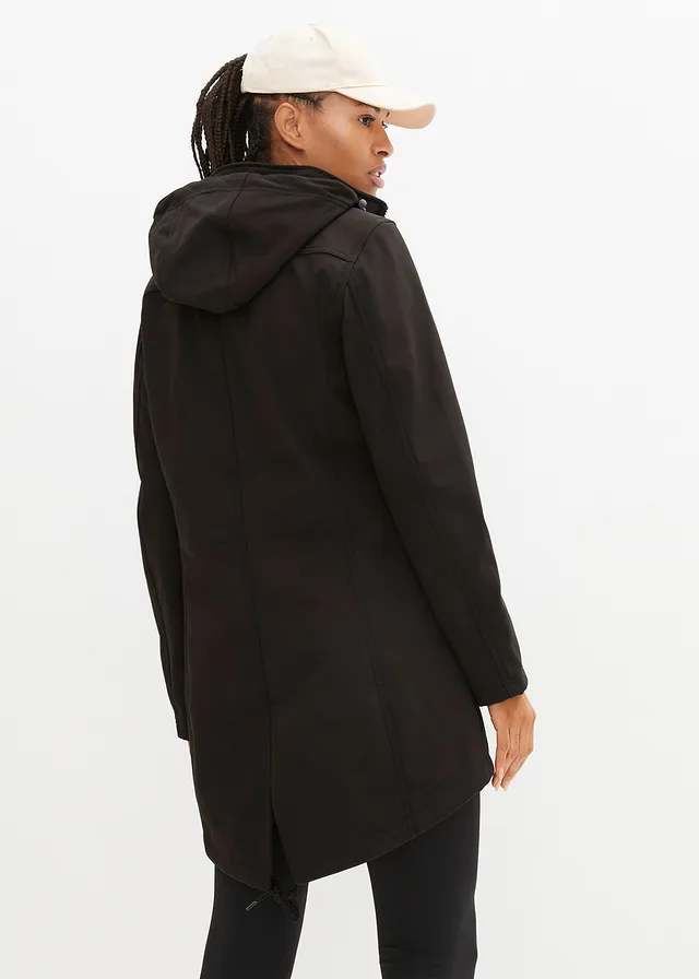 Parka déperlante en softshell, Couleur: noir