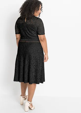 Robe en dentelle avec empiècement crochet, Couleur: noir