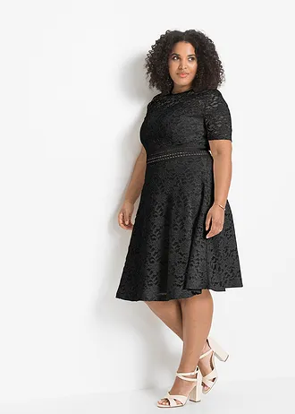 Robe en dentelle avec empiècement crochet, Couleur: noir