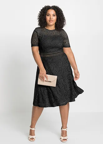 Robe en dentelle avec empiècement crochet, Couleur: noir