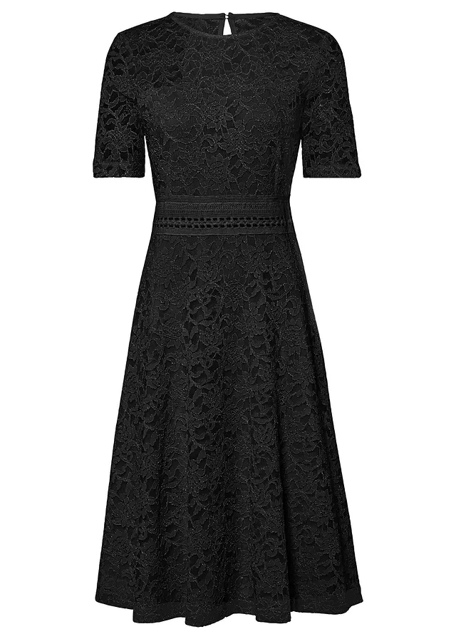 Robe en dentelle avec empiècement crochet, Couleur: noir