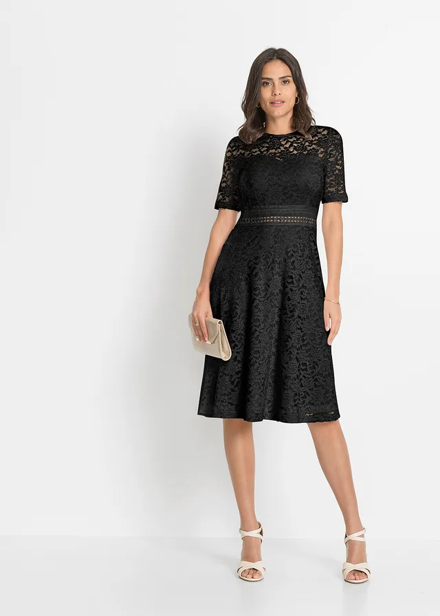 Robe en dentelle avec empiècement crochet, Couleur: noir
