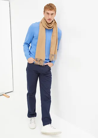 Fijngebreide trui met V-hals in een zachte katoenmix • middenblauw • bonprix online shop