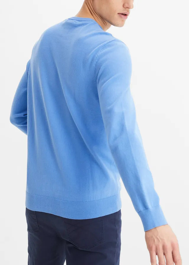 Fijngebreide trui in een zachte katoemix • middenblauw • product-page.page-title-suffix