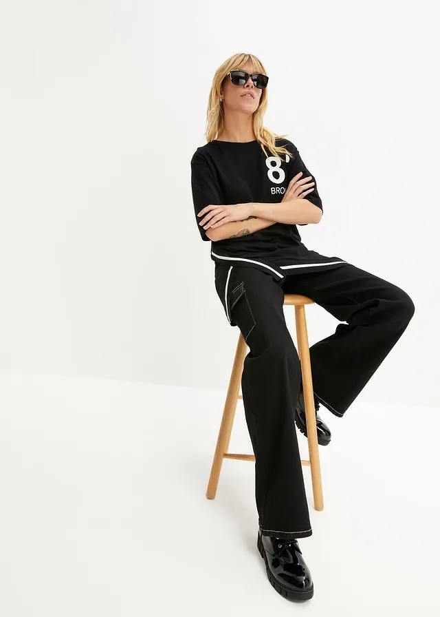 T-shirt oversize doux en viscose mélangée, Couleur: noir