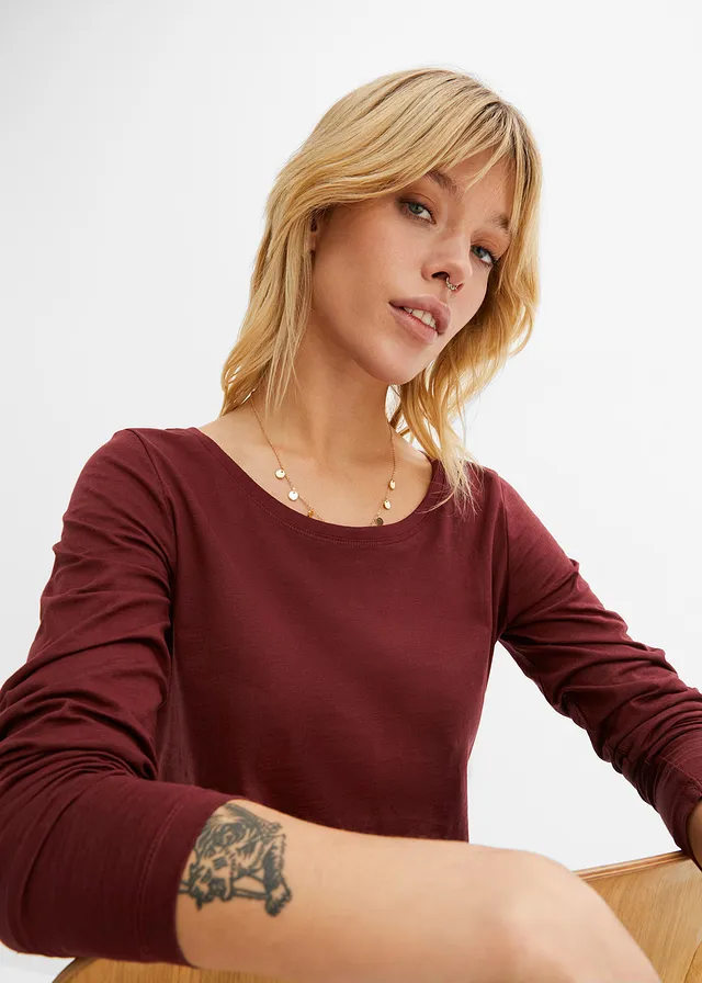 Longsleeve van licht slubjersey materiaal • esdoornrood • product-page.page-title-suffix