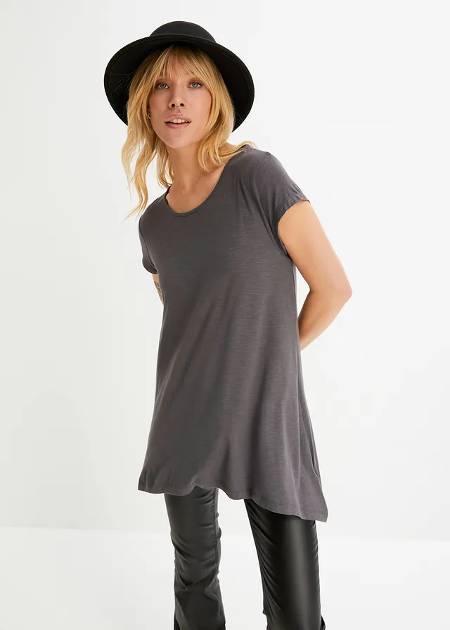 T-shirt à base asymétrique, Couleur: gris foncé