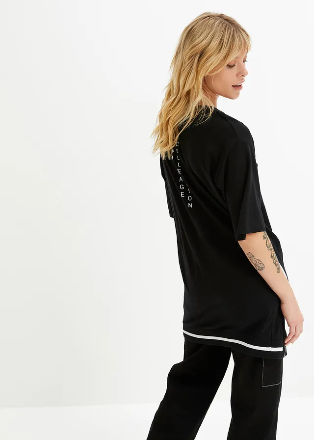 T-shirt oversize doux en viscose mélangée, Couleur: noir
