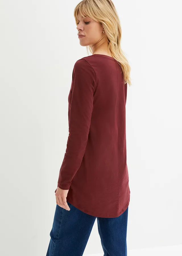 Longsleeve van licht slubjersey materiaal, Kleur: esdoornrood