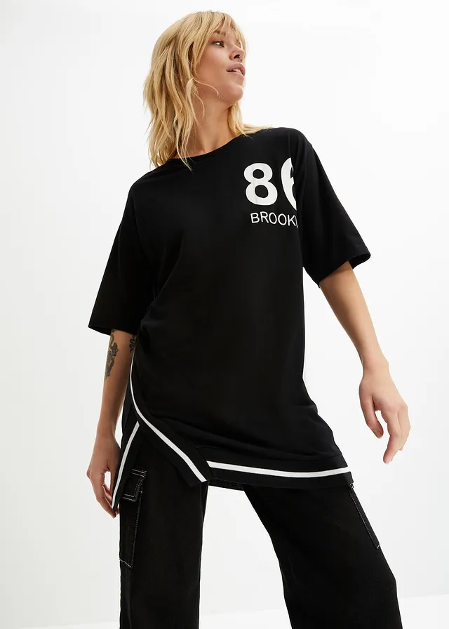 T-shirt oversize doux en viscose mélangée, Couleur: noir