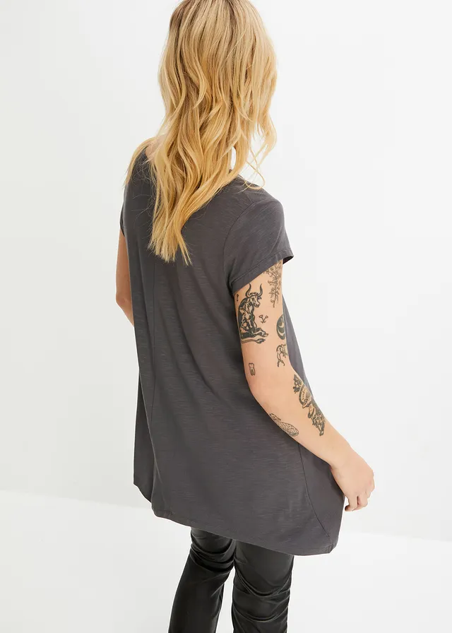 T-shirt à base asymétrique, Couleur: gris foncé