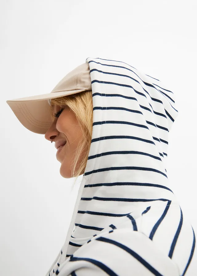 Sweat à capuche en coton mélangé • blanc/bleu foncé rayé • product-page.page-title-suffix