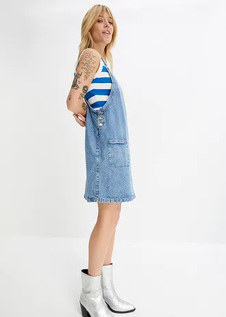 Sukienka jeansowa ogrodniczka • niebieski denim "washed" • sklep bonprix