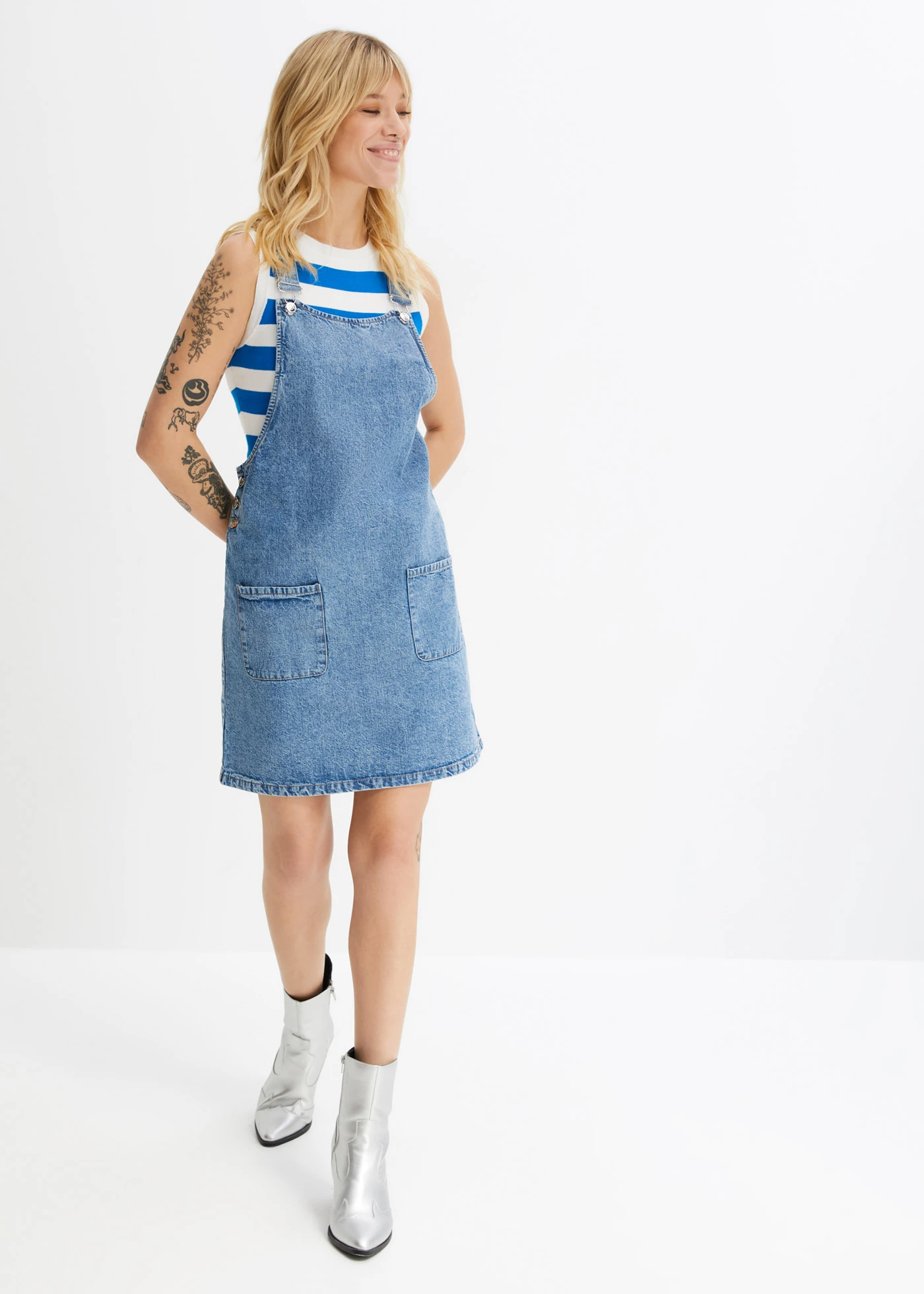 Džínové šaty s laclem • modrý denim washed • bonprix obchod