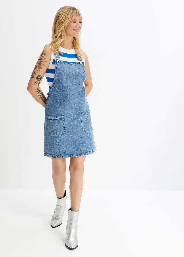 Denim tuinjurk, Kleur: blue denim washed