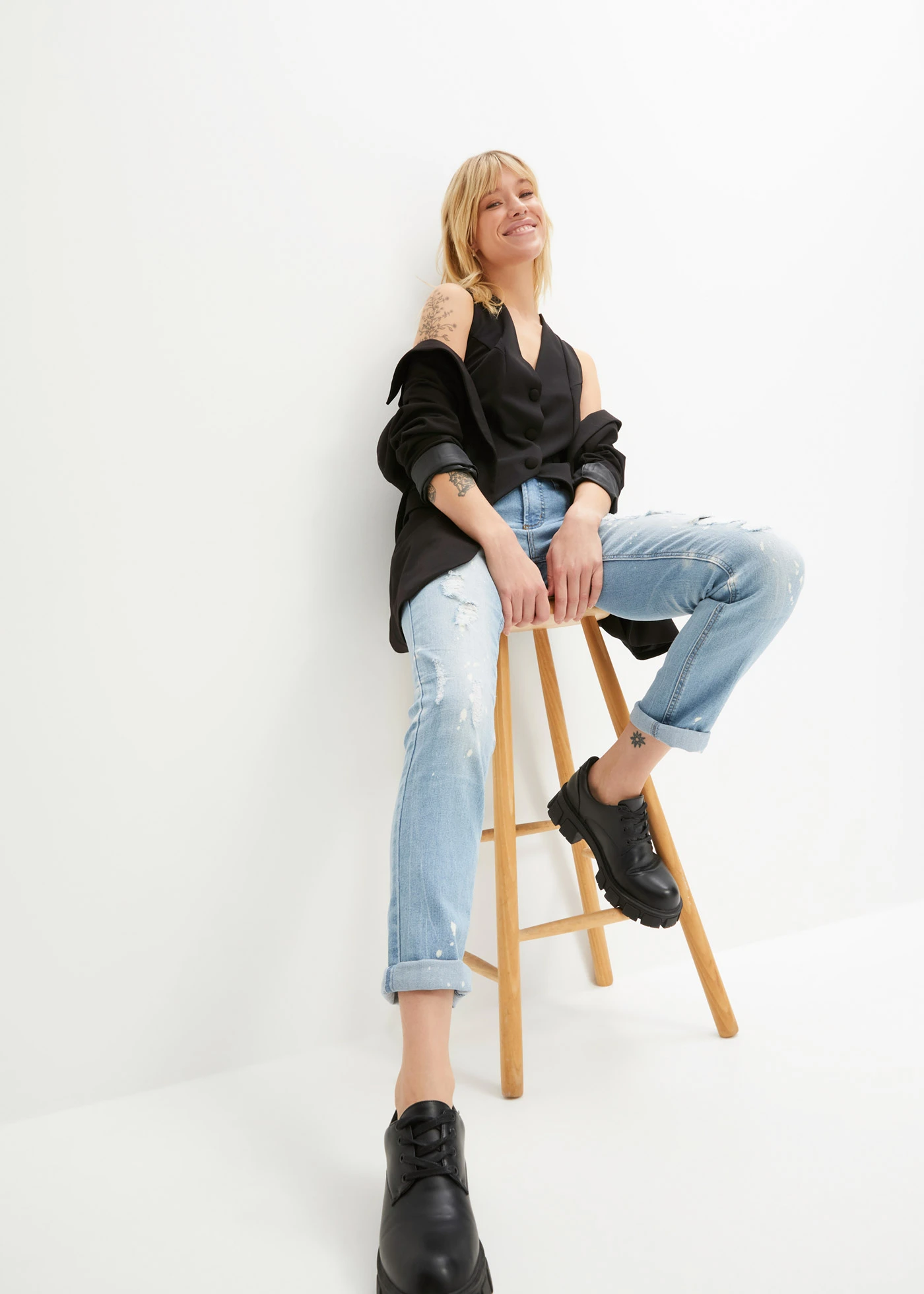 Džíny s potiskem, Straight, Mid Waist • světle modrý denim • bonprix obchod