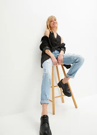 Džíny s potiskem, Straight, Mid Waist • světle modrý denim • bonprix obchod