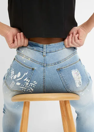 Džíny s potiskem, Straight, Mid Waist • světle modrý denim • bonprix obchod