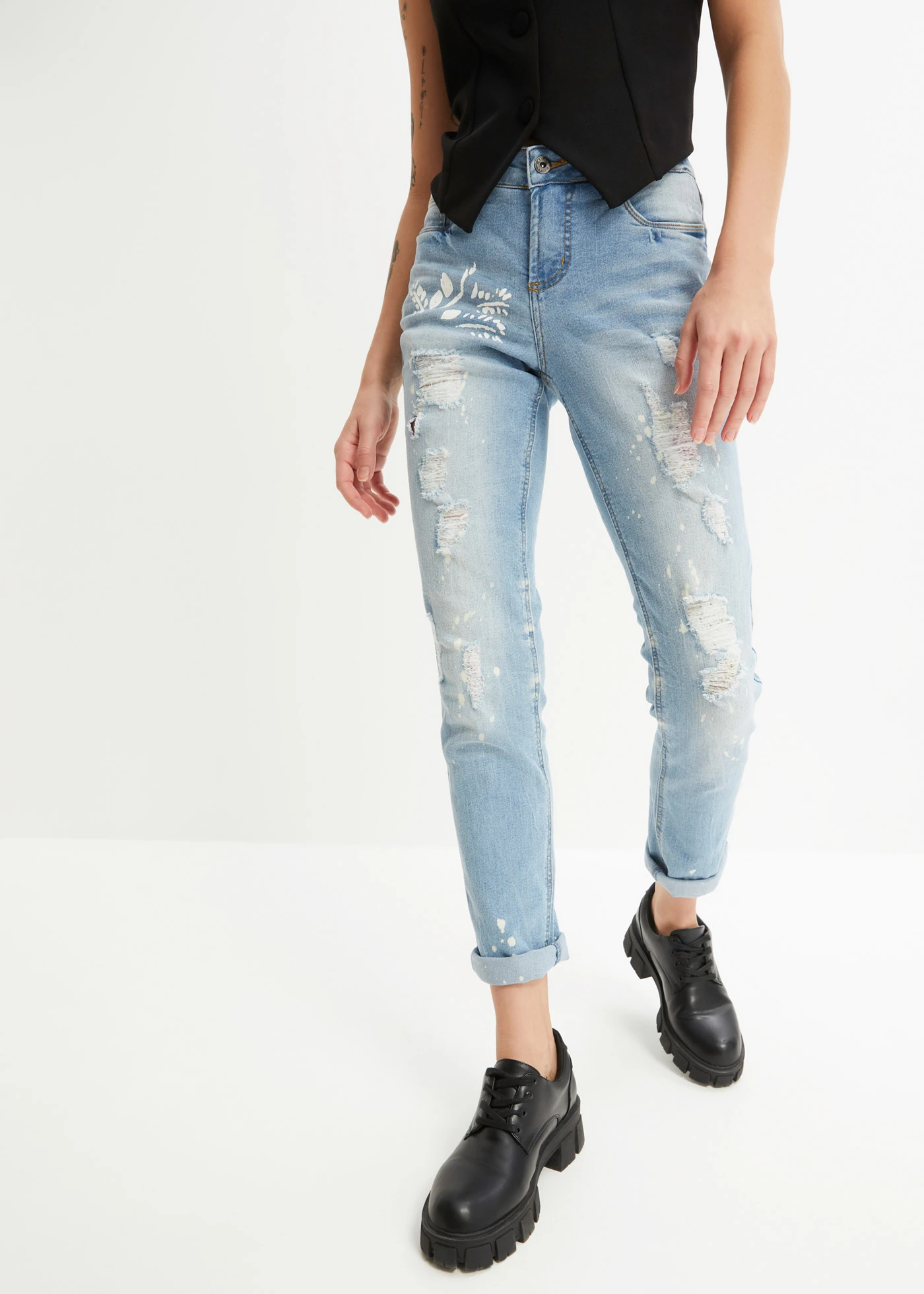 Džíny s potiskem, Straight, Mid Waist • světle modrý denim • bonprix obchod