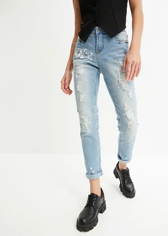 Džíny s potiskem, Straight, Mid Waist • světle modrý denim • bonprix obchod