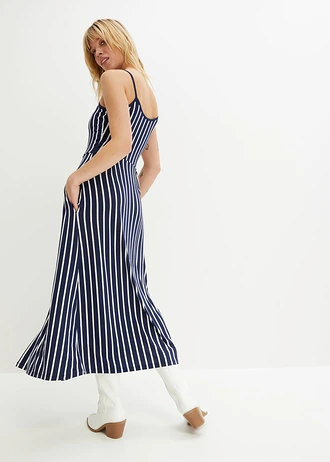 Midi jurk in een zachte viscose-elastanmix, Kleur: donkerblauw/wit gestreept