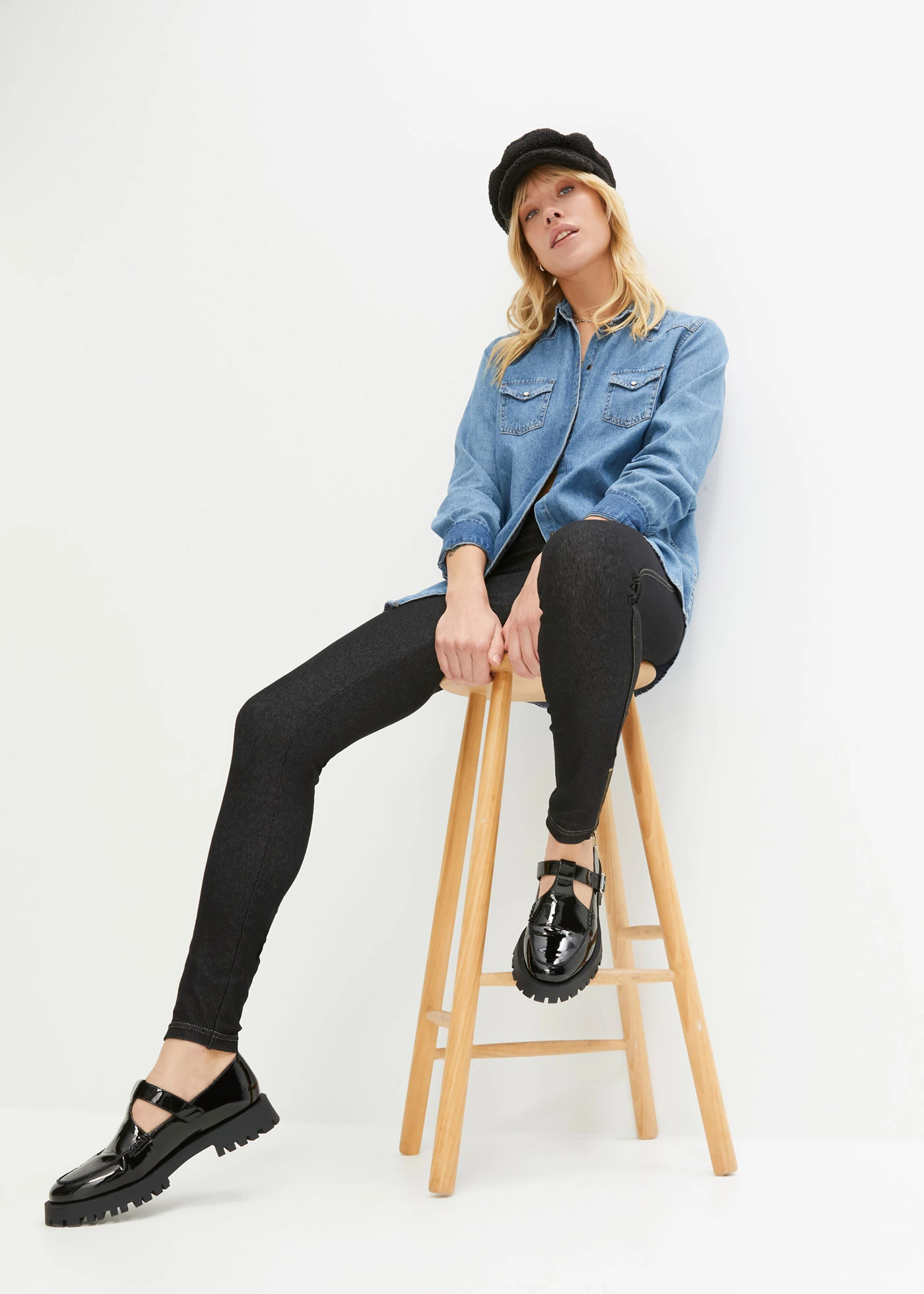 Legging farmer hatásban • fekete denim • bonprix áruház