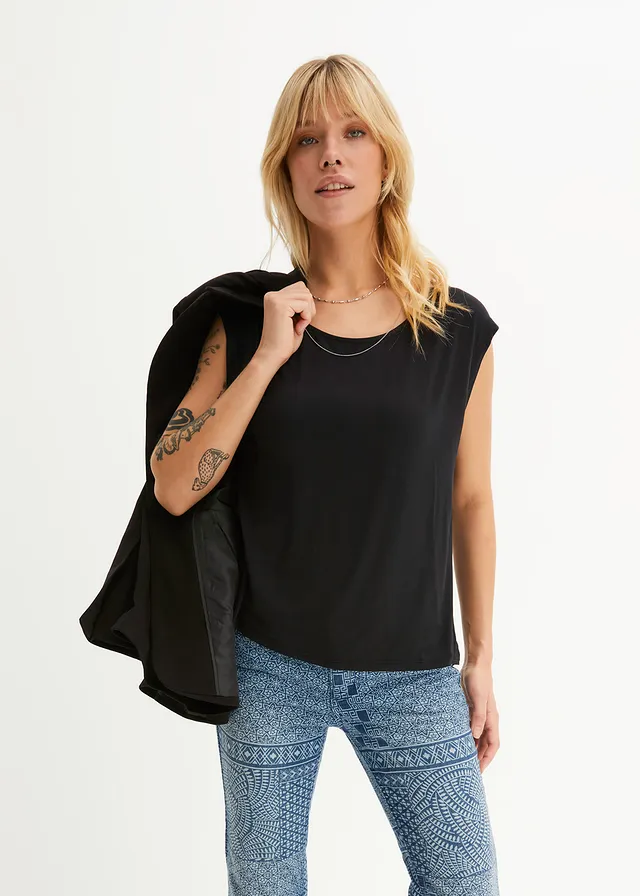 T-shirt en viscose extensible, Couleur: noir