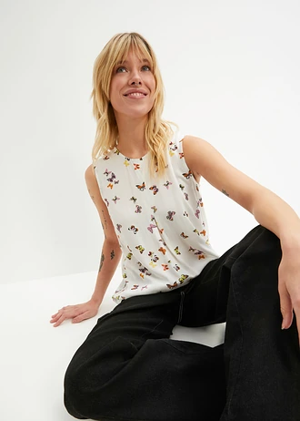 Blousetop, Kleur: wit gedessineerd