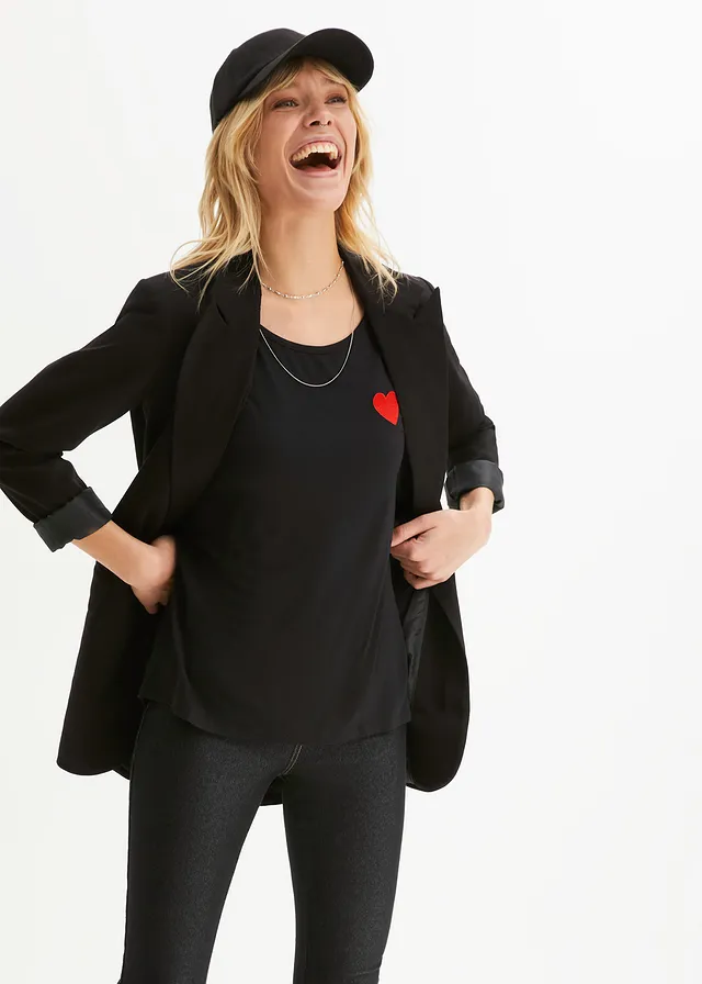 T-shirt fluide, plus long derrière • noir • product-page.page-title-suffix