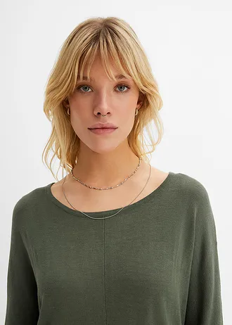 Sweter z cienkiej dzianiny z rękawami 3/4 • zielony eukaliptusowy • sklep bonprix