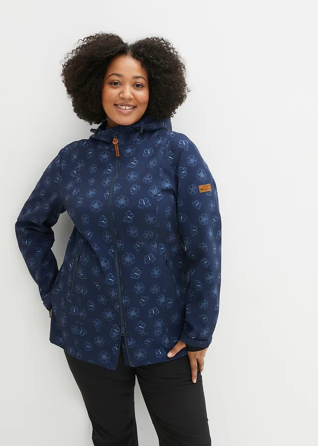 Kurtka softshell w kwiaty, z materiału odpychającego wodę, kolor: ciemnoniebieski w kwiaty