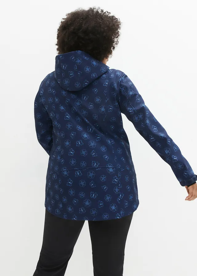 Softshell jas met bloemenpatroon, waterafstotend, Kleur: donkerblauw gebloemd