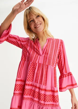 Tunikové šaty ze splývavé viskózy • červeno-pink vzor • bonprix obchod