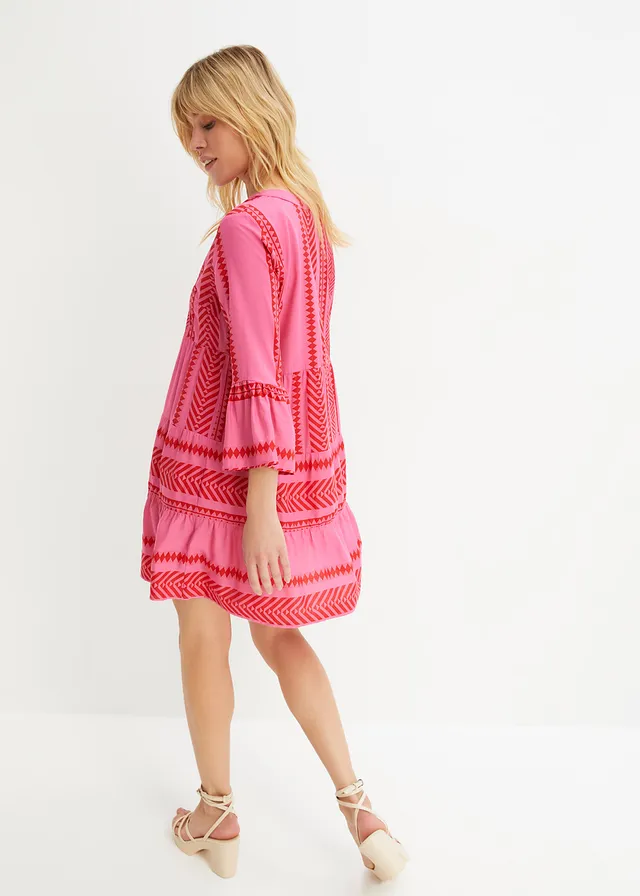 Robe-tunique en viscose fluide, Couleur: rouge/rose imprimé